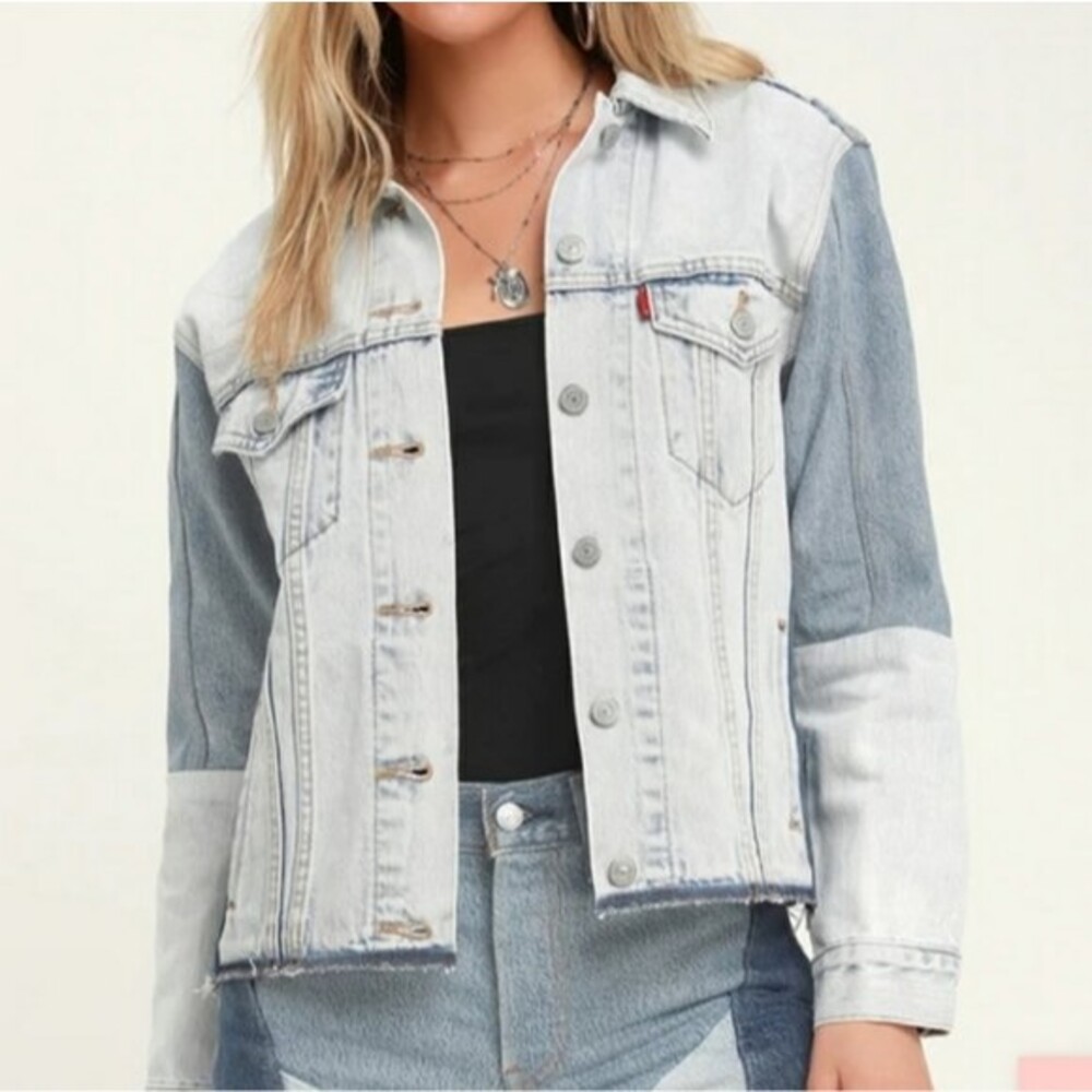 Levi's Jacket Ex-Boyfriend Sport Trucker Button FrontBlue Color-block XS
